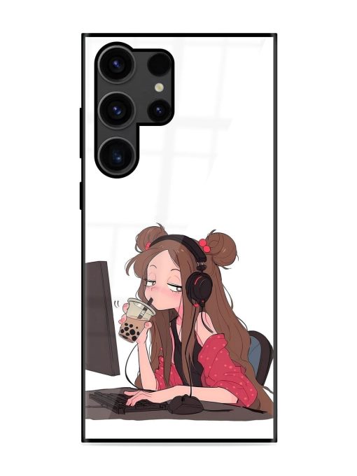 Girl Playing On Pc Glossy Soft Edge Case for Samsung Galaxy S23 Ultra Chachhi