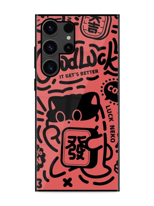 Lucky Cat Doodle Glossy Soft Edge Case for Samsung Galaxy S23 Ultra Chachhi