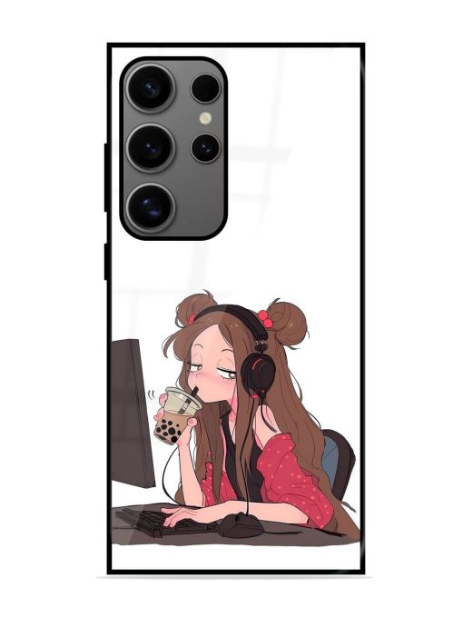 Girl Playing On Pc Glossy Soft Edge Case for Samsung Galaxy S24 Ultra (5G) Chachhi