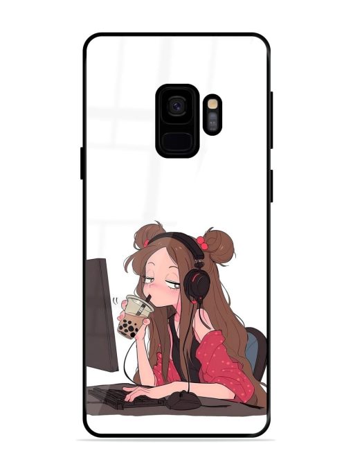 Girl Playing On Pc Glossy Soft Edge Case for Samsung Galaxy S9 Chachhi