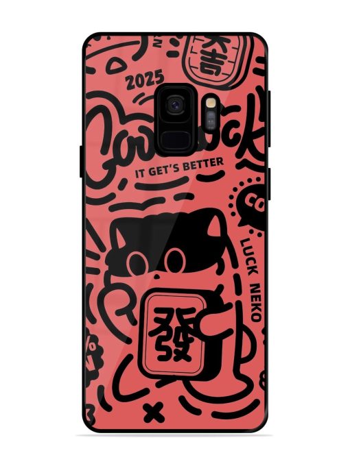 Lucky Cat Doodle Glossy Soft Edge Case for Samsung Galaxy S9 Chachhi