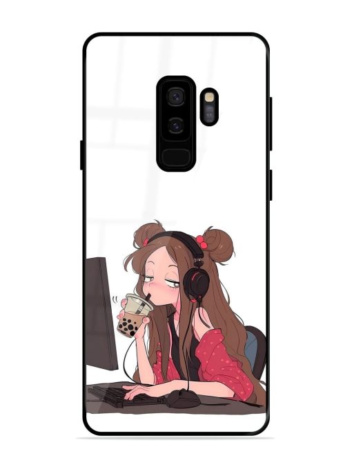 Girl Playing On Pc Glossy Soft Edge Case for Samsung Galaxy S9 Plus Chachhi