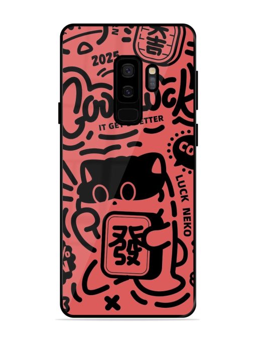 Lucky Cat Doodle Glossy Soft Edge Case for Samsung Galaxy S9 Plus Chachhi