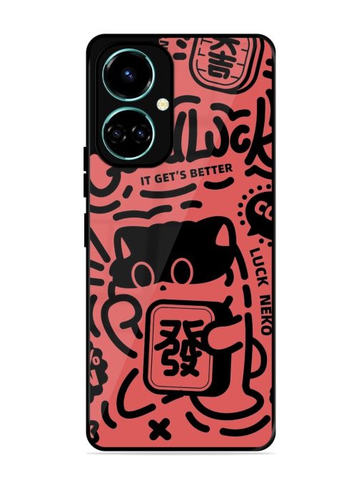 Lucky Cat Doodle Glossy Soft Edge Case for Tecno Camon 19 Chachhi