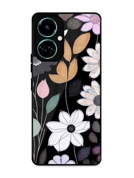 Whimsical Blooms On Black Glossy Soft Edge Case for Tecno Camon 19 Chachhi