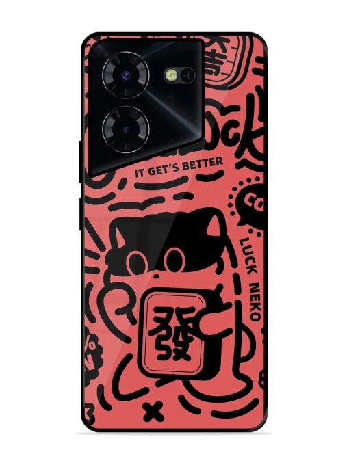 Lucky Cat Doodle Glossy Soft Edge Case for Tecno Pova 5 Pro (5G) Chachhi