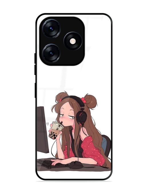 Girl Playing On Pc Glossy Soft Edge Case for Tecno Spark 10 (5G)