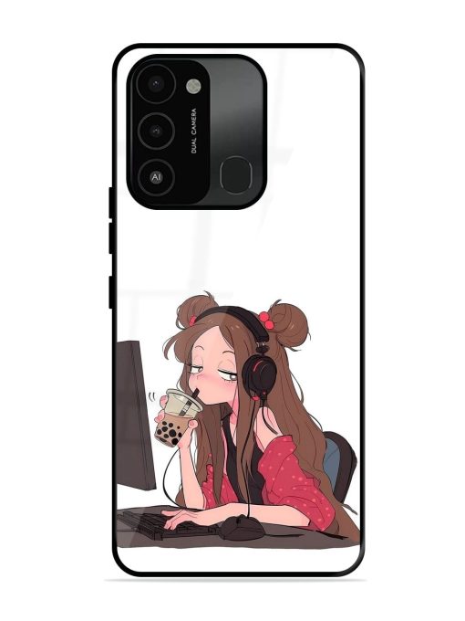 Girl Playing On Pc Glossy Soft Edge Case for Tecno Spark 8C