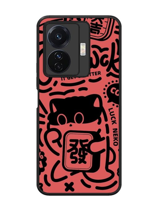 Lucky Cat Doodle Glossy Soft Edge Case for Vivo T1 Pro (5G) Chachhi