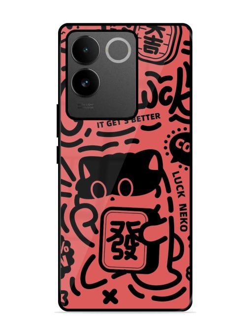 Lucky Cat Doodle Glossy Soft Edge Case for Vivo T2 Pro (5G) Chachhi