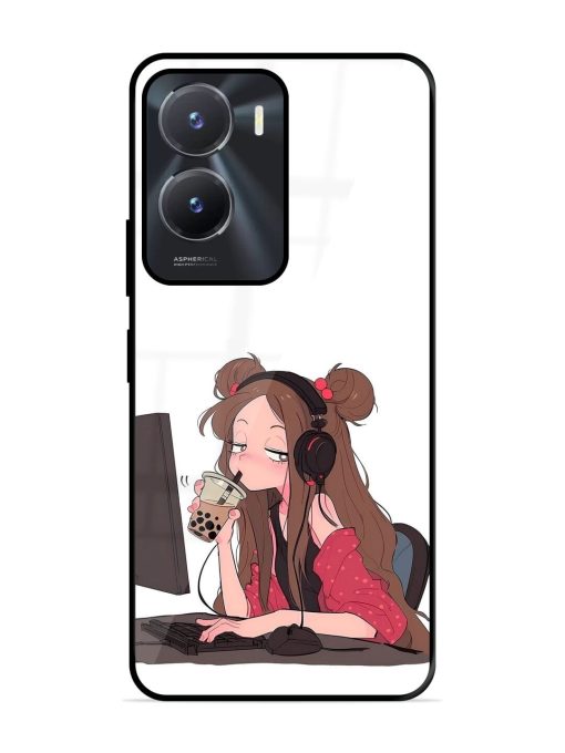 Girl Playing On Pc Glossy Soft Edge Case for Vivo T2X (5G) Chachhi