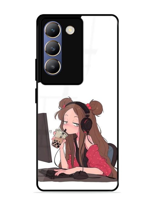 Girl Playing On Pc Glossy Soft Edge Case for Vivo T3 (5G) Chachhi