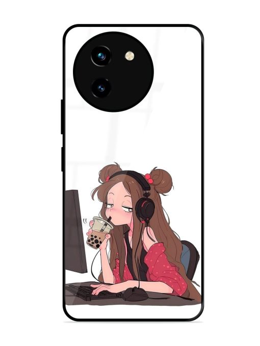 Girl Playing On Pc Glossy Soft Edge Case for Vivo T3X (5G) Chachhi