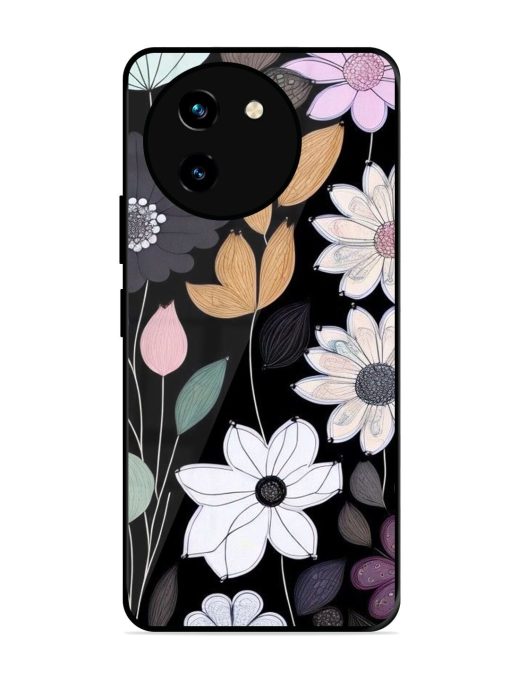 Whimsical Blooms On Black Glossy Soft Edge Case for Vivo T3X (5G) Chachhi