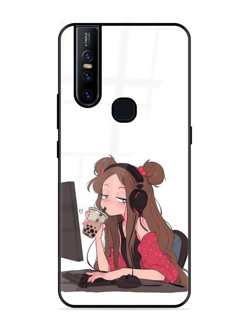 Girl Playing On Pc Glossy Soft Edge Case for Vivo V15 Chachhi