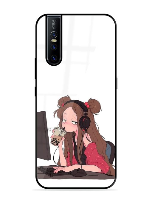 Girl Playing On Pc Glossy Soft Edge Case for Vivo V15 Pro