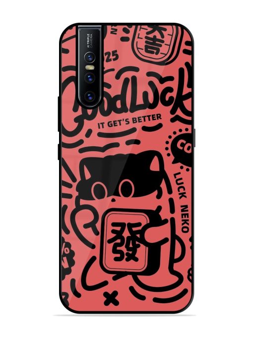 Lucky Cat Doodle Glossy Soft Edge Case for Vivo V15 Pro