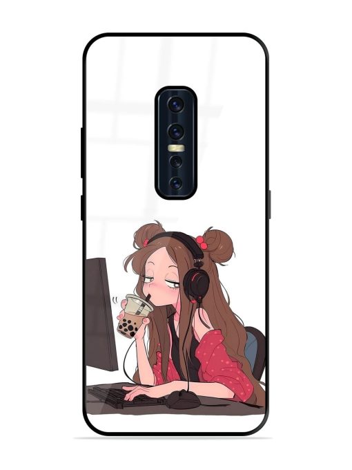 Girl Playing On Pc Glossy Soft Edge Case for Vivo V17 Pro Chachhi