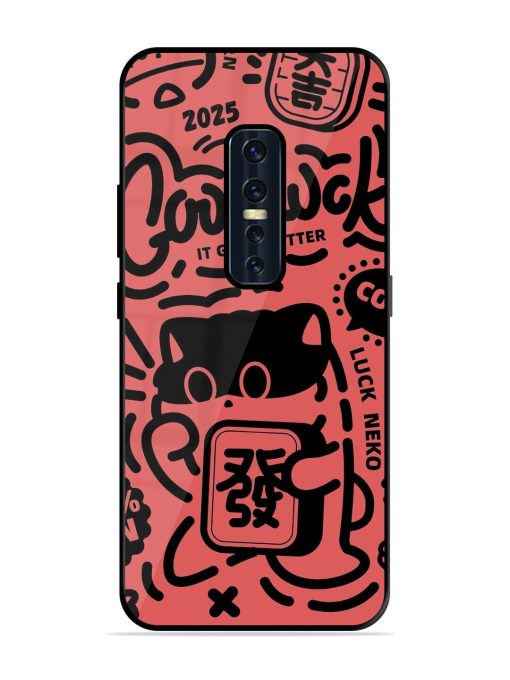 Lucky Cat Doodle Glossy Soft Edge Case for Vivo V17 Pro