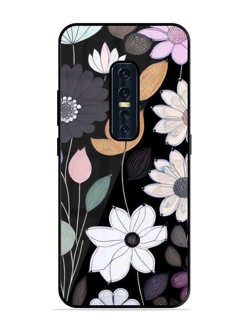 Whimsical Blooms On Black Glossy Soft Edge Case for Vivo V17 Pro