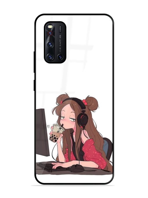 Girl Playing On Pc Glossy Soft Edge Case for Vivo V19 Chachhi