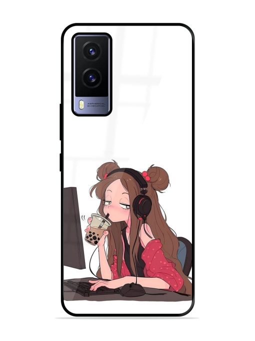 Girl Playing On Pc Glossy Soft Edge Case for Vivo V21E (5G) Chachhi