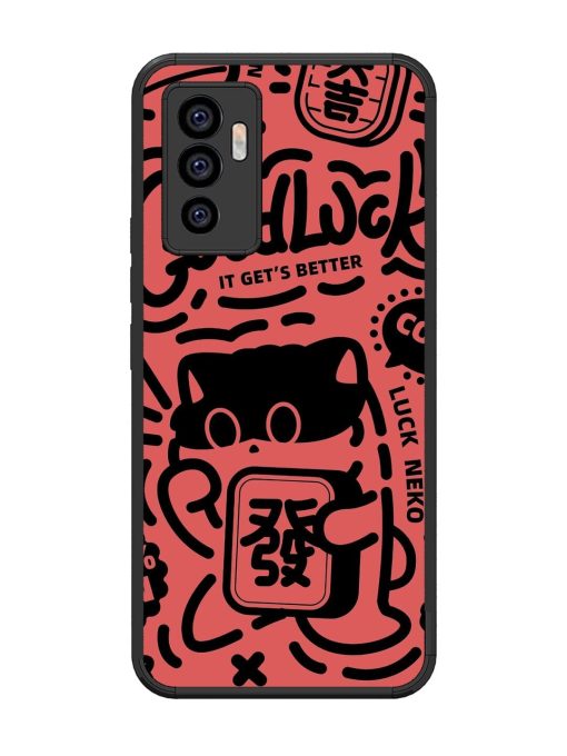 Lucky Cat Doodle Glossy Soft Edge Case for Vivo V23E (5G)