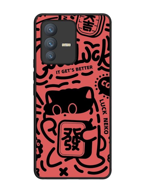 Lucky Cat Doodle Glossy Soft Edge Case for Vivo V23 Pro (5G) Chachhi