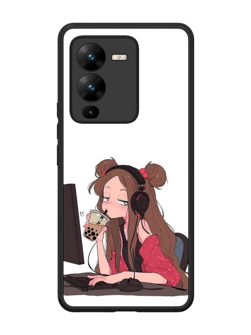 Girl Playing On Pc Glossy Soft Edge Case for Vivo V25 Pro (5G) Chachhi