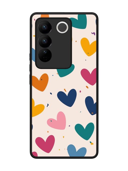 Rainbow Hearts Glossy Soft Edge Case for Vivo V27 (5G) Chachhi