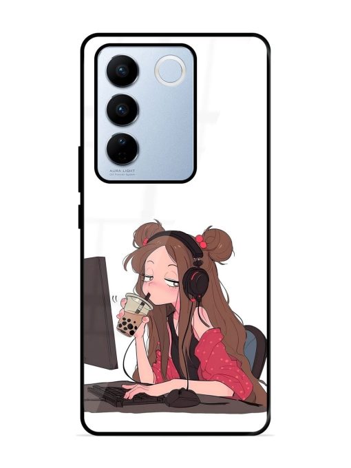 Girl Playing On Pc Glossy Soft Edge Case for Vivo V27 Pro (5G) Chachhi