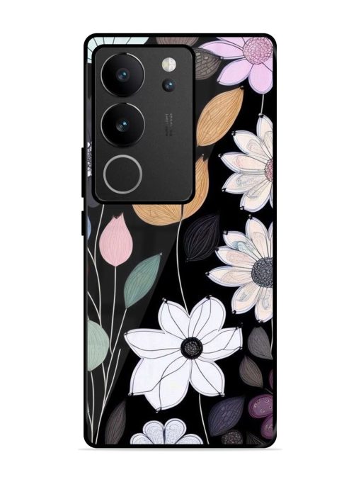 Whimsical Blooms On Black Glossy Soft Edge Case for Vivo V29 (5G) Chachhi