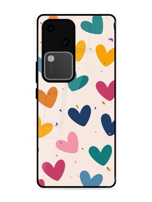 Rainbow Hearts Glossy Soft Edge Case for Vivo V30 (5G) Chachhi