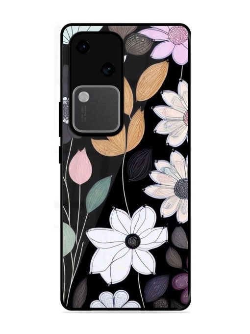 Whimsical Blooms On Black Glossy Soft Edge Case for Vivo V30 (5G) Chachhi