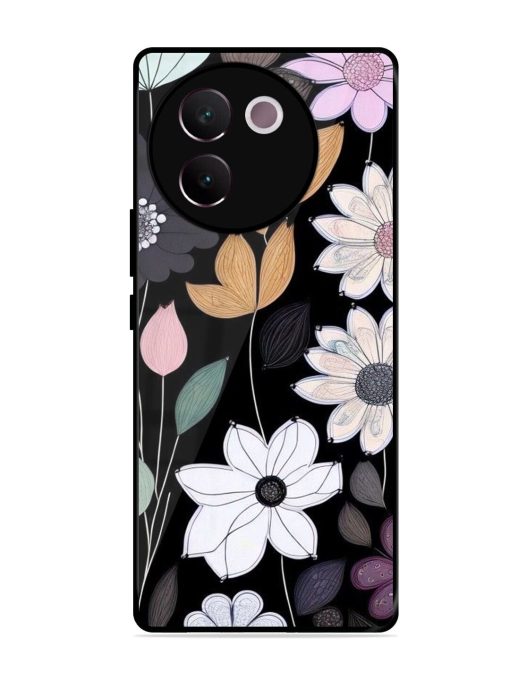 Whimsical Blooms On Black Glossy Soft Edge Case for Vivo V30E (5G) Chachhi