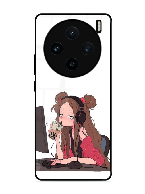 Girl Playing On Pc Glossy Soft Edge Case for Vivo X100 (5G)