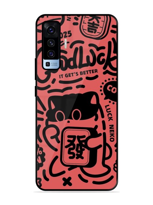 Lucky Cat Doodle Glossy Soft Edge Case for Vivo X50 Chachhi