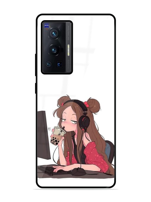 Girl Playing On Pc Glossy Soft Edge Case for Vivo X70 Pro (5G) Chachhi