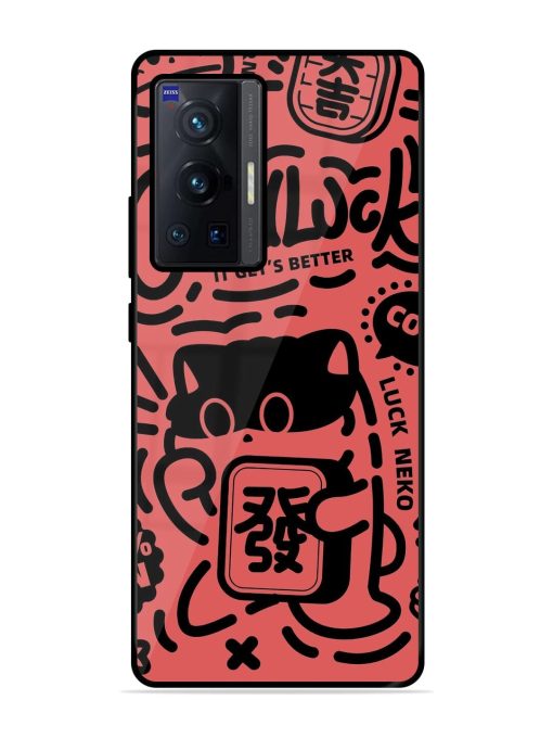 Lucky Cat Doodle Glossy Soft Edge Case for Vivo X70 Pro (5G) Chachhi