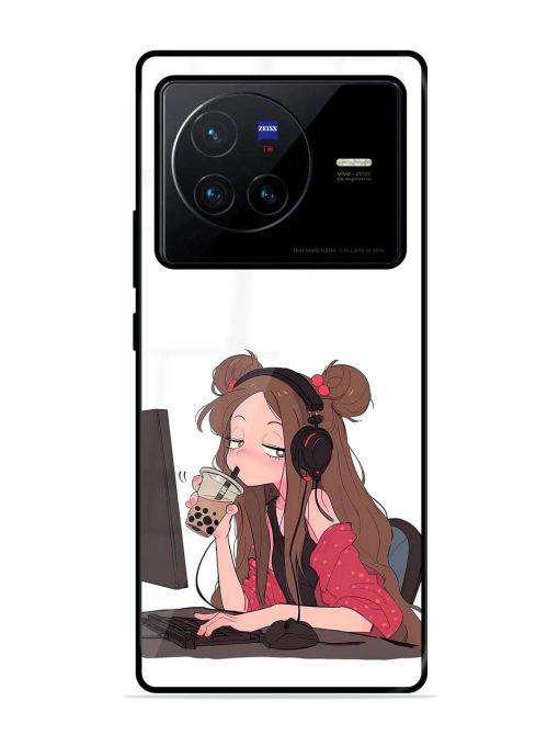 Girl Playing On Pc Glossy Soft Edge Case for Vivo X80 Chachhi