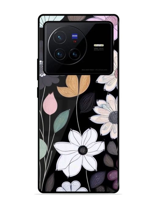 Whimsical Blooms On Black Glossy Soft Edge Case for Vivo X80 Chachhi