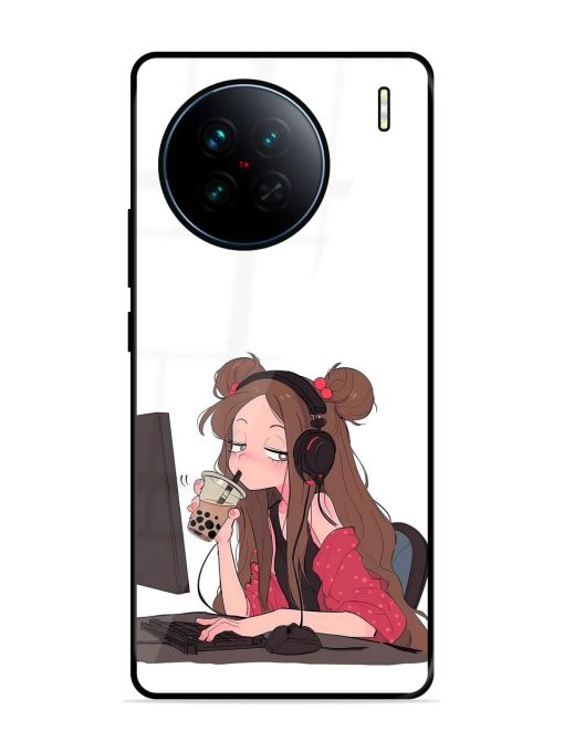 Girl Playing On Pc Glossy Soft Edge Case for Vivo X90 Chachhi