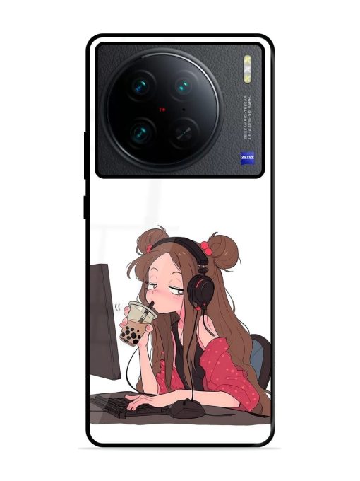 Girl Playing On Pc Glossy Soft Edge Case for Vivo X90 Pro Chachhi