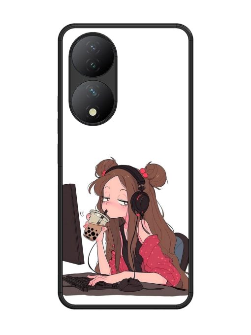 Girl Playing On Pc Glossy Soft Edge Case for Vivo Y100 (5G) Chachhi