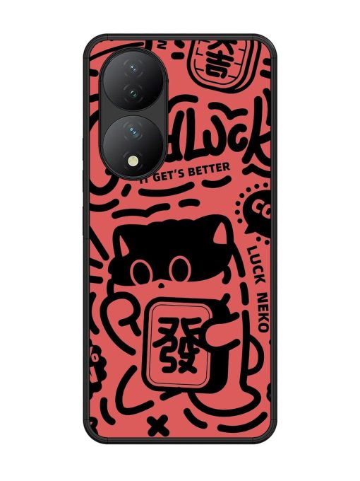 Lucky Cat Doodle Glossy Soft Edge Case for Vivo Y100 (5G) Chachhi