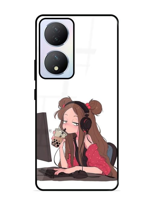 Girl Playing On Pc Glossy Soft Edge Case for Vivo Y100A (5G) Chachhi