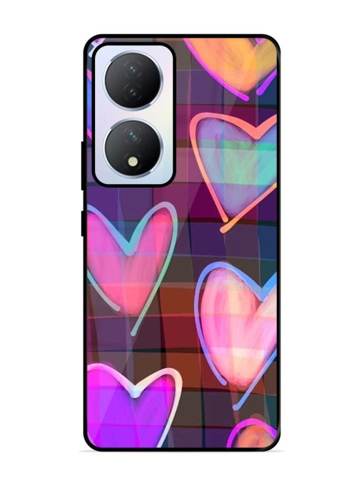 Neon Hearts Glossy Soft Edge Case for Vivo Y100A (5G) Chachhi