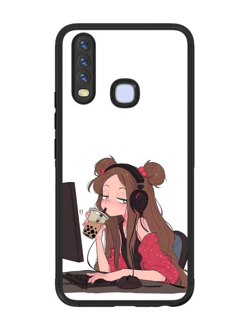 Girl Playing On Pc Glossy Soft Edge Case for Vivo Y12 Chachhi