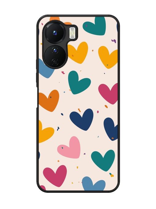 Rainbow Hearts Glossy Soft Edge Case for Vivo Y16 Chachhi