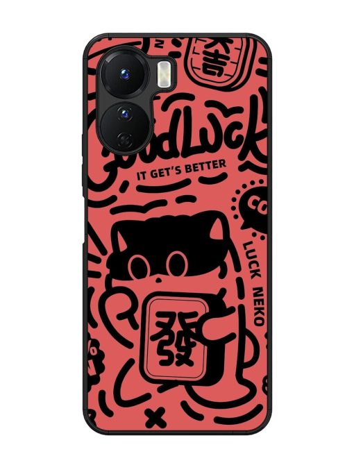 Lucky Cat Doodle Glossy Soft Edge Case for Vivo Y16 Chachhi